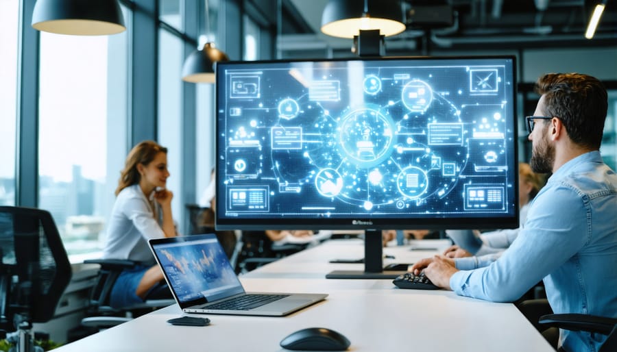 Workplace monitoring device mounted in modern office environment