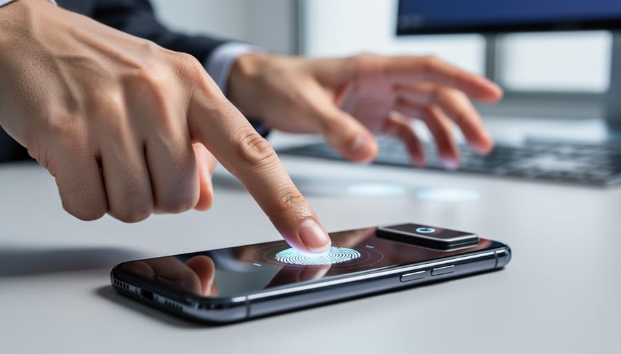 Finger pressing on illuminated fingerprint sensor during enrollment process