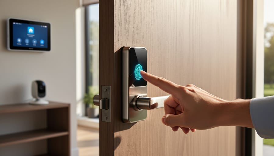 Fingerprint sensor installed on door frame as part of smart lock system