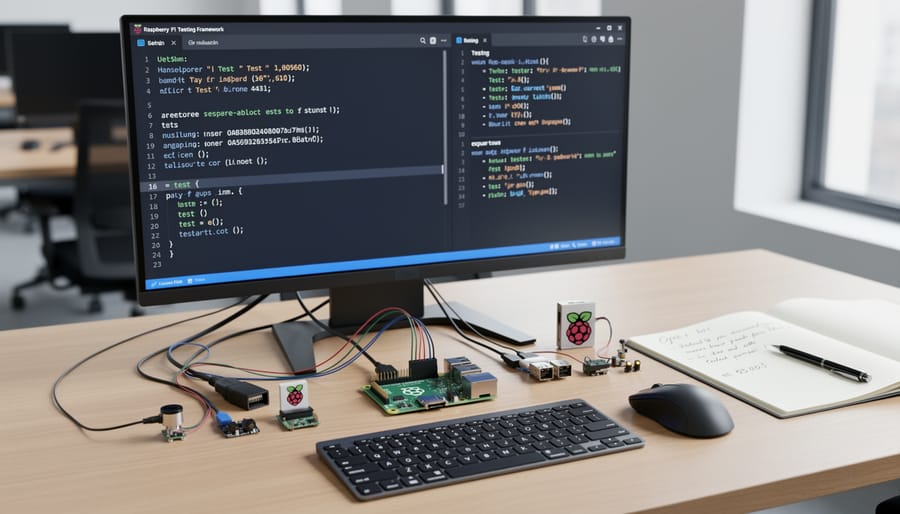 Developer writing code for GUI automation testing on Raspberry Pi