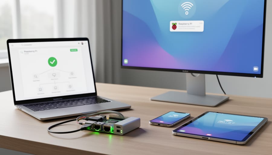 Smartphone and laptop connected to wifi network showing active internet connection