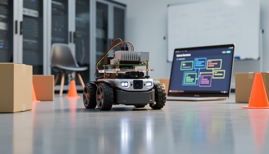 Small autonomous robot with Raspberry Pi navigating obstacles using edge AI