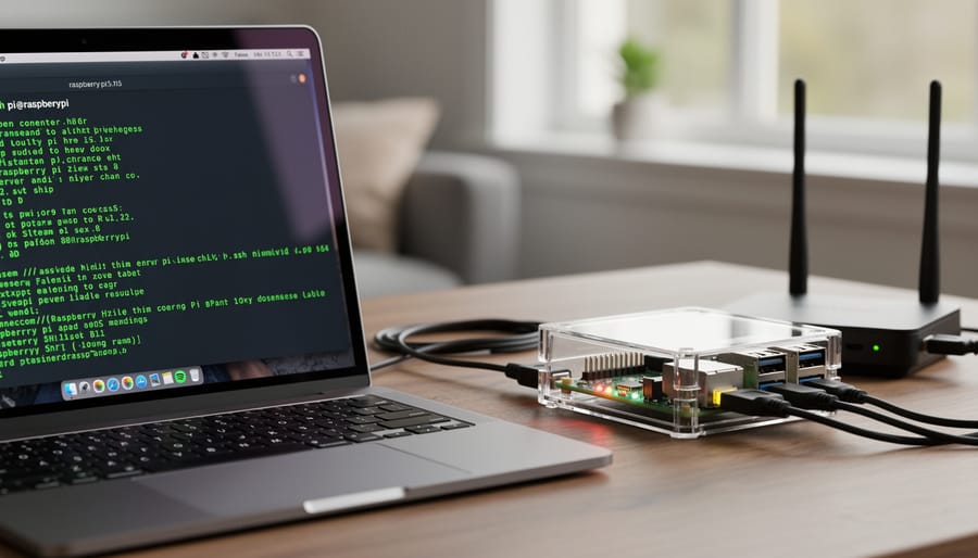 Person typing SSH commands on laptop to connect to Raspberry Pi