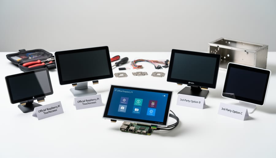 Side-by-side comparison of official Raspberry Pi display and third-party touch screen options