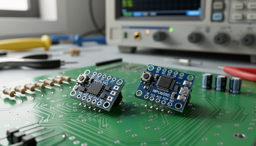 ADXL345 and MPU6050 vibration sensor modules displayed alongside Raspberry Pi board