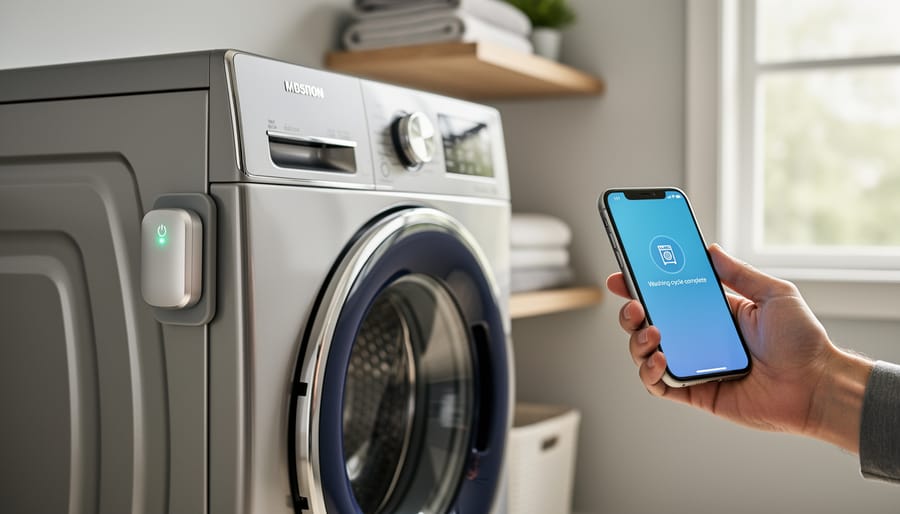 Raspberry Pi vibration monitoring system installed on washing machine in home laundry room