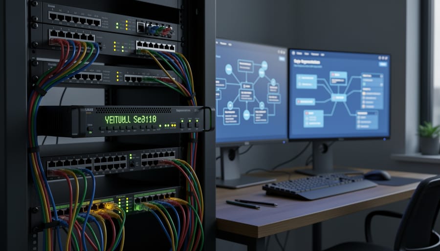Network equipment showing Raspberry Pi devices connected through secured router and switch