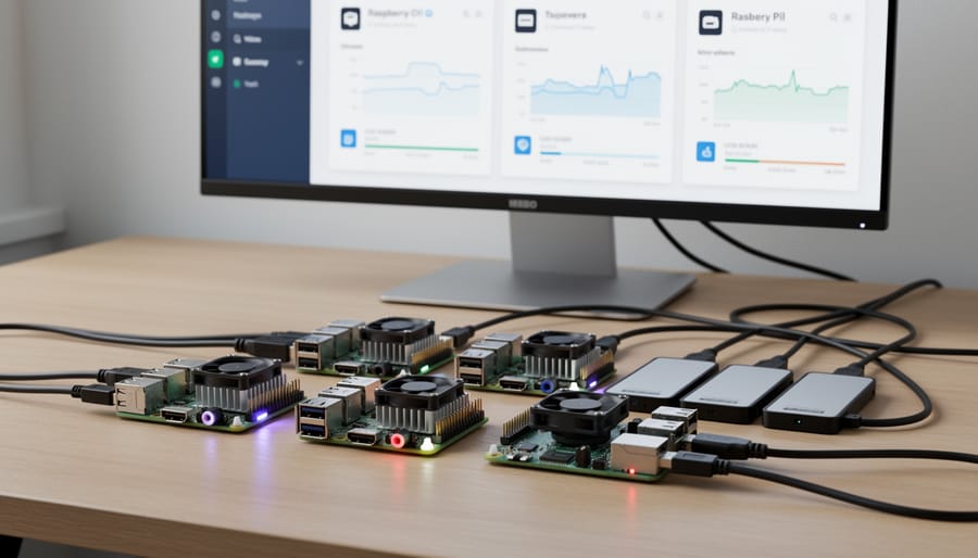 Raspberry Pi 4 with cooling fan and external SSD storage connected