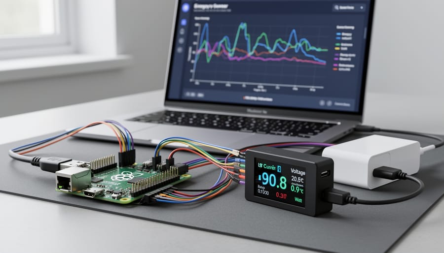 INA219 current sensor module connected to Raspberry Pi GPIO pins with jumper wires