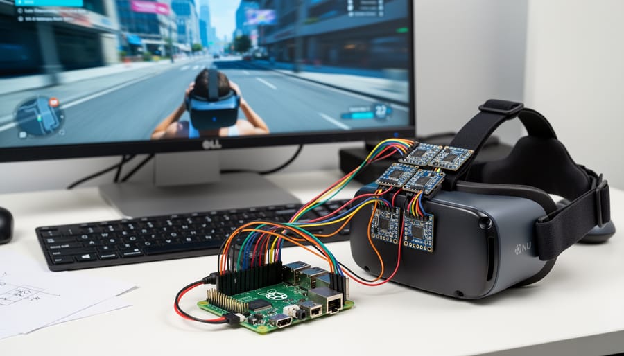 IMU sensor module connected to Raspberry Pi for VR head tracking