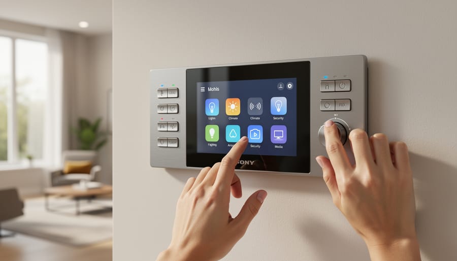 Wall-mounted Raspberry Pi smart home control panel with touchscreen and physical buttons